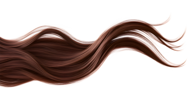 Piece of brown hair in a wavy shape isolated on a transparent background