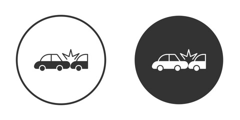 Rear end collision icon in black round