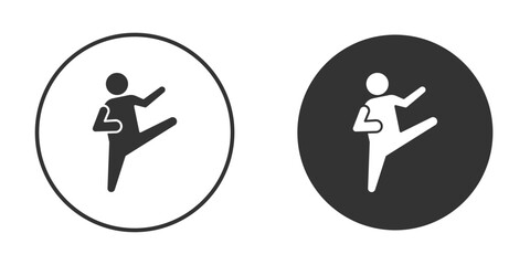 Karate fighter icon in black round