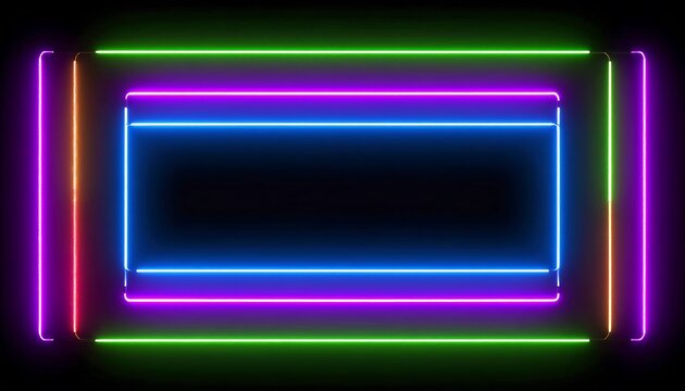 Glowing Neon Rectangles on Black Background Abstract - Powered by Adobe