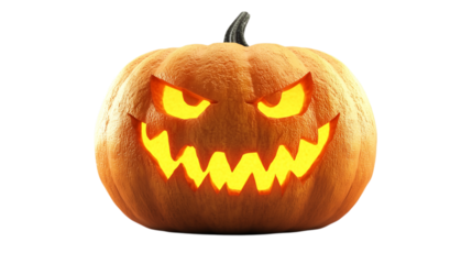 Scary Jack o Lantern isolated on a transparent background for Halloween holiday