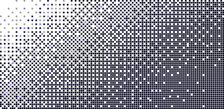 Background with pixel transform effect and halftone dot pattern. 8bit art design with explosion and geometric elements.