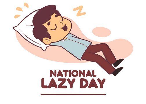 Cartoon Man Sleeping on Pillow Celebrating National Lazy Day Light Blue Shirt Maroon Pants