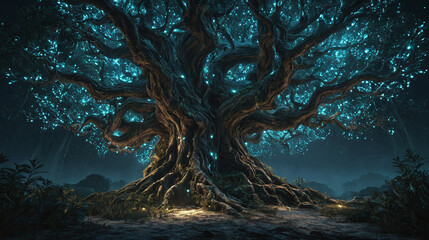 massive bioluminescent fantasy tree 