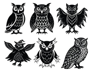 Mysterious Owl Sitting on Gravestone Halloween Silhouette

