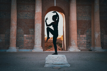 girl making yoga at ancient city