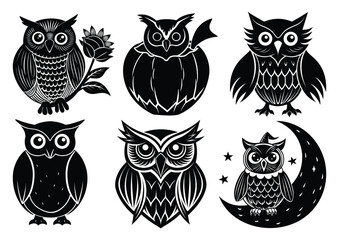 Angry Halloween Owl with Sharp Eyes Silhouette

