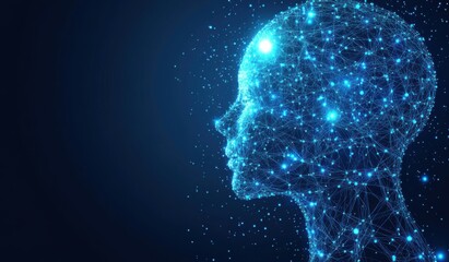Obraz premium Vector illustration of human head made of digital network connections representing technology and artificial intelligence themes