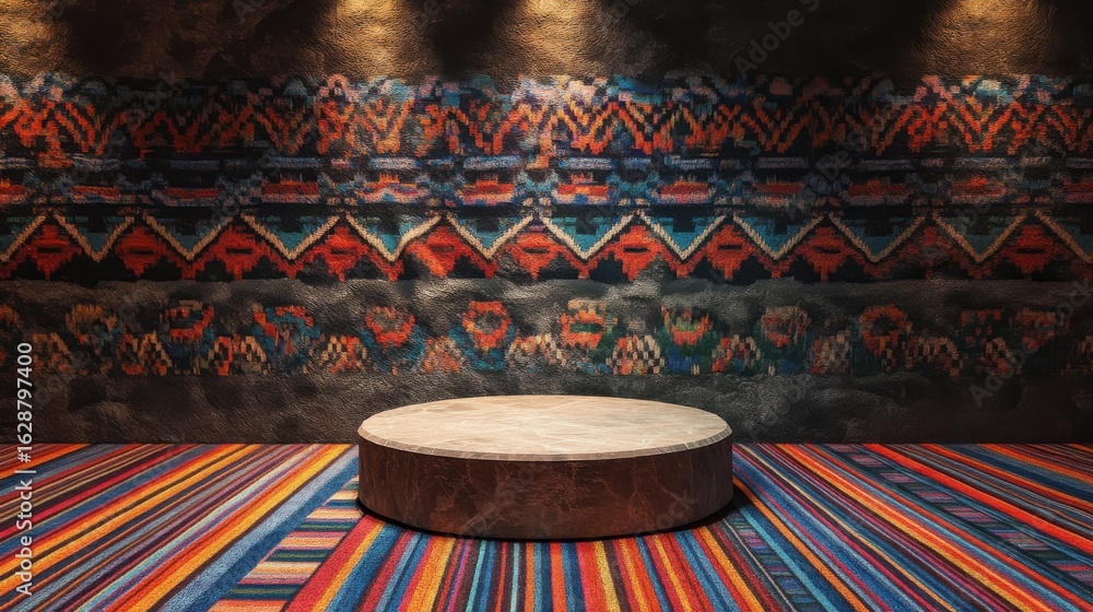 Poster beautiful vibrant bolivian andean textile pattern featuring rich reds and intricate designs on a tex