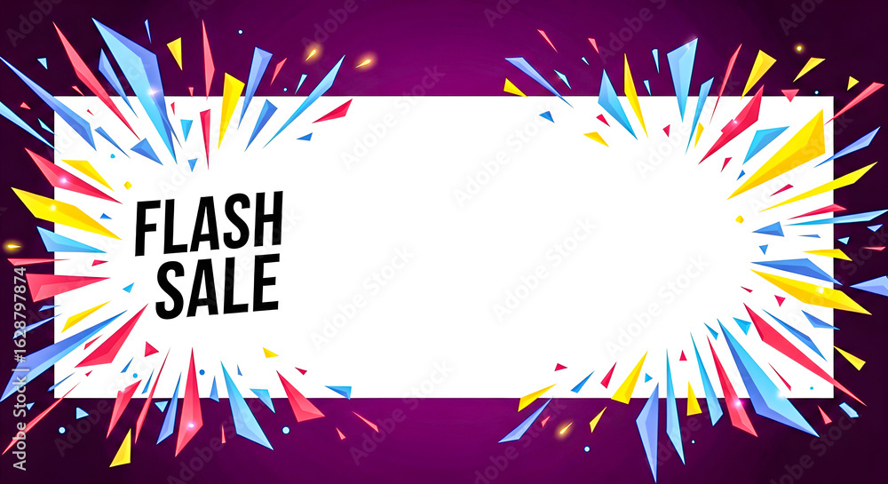 Poster flash sale text on white rectangle with colorful geometric shapes around it