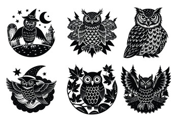 Angry Halloween Owl with Sharp Eyes Silhouette

