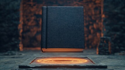 Floating Magic Book on Stone Pedestal with Glowing Portal, Fantasy, Spellbook © LIPO@SEXTAO22
