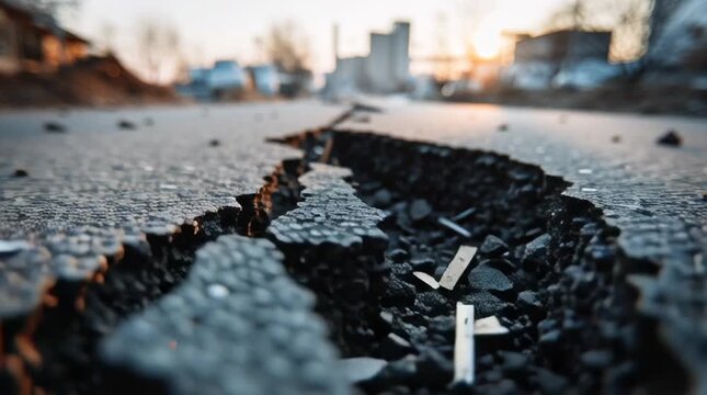 Fractured Earth: Earthquake damage on road after seismic event