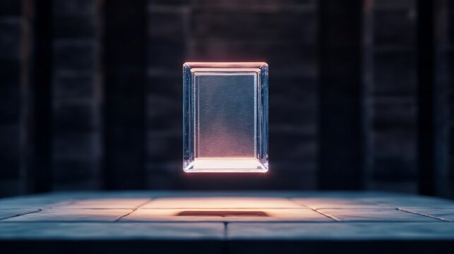 Floating Glass Block in Dark Space, Minimalism ,Abstract