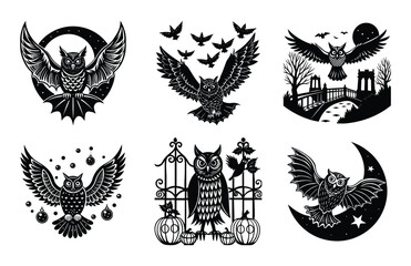 Cute Halloween Owl Sitting on Pumpkin Silhouette

