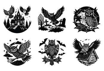 Obraz premium Scary Owl Flying with Spread Wings in Halloween Sky