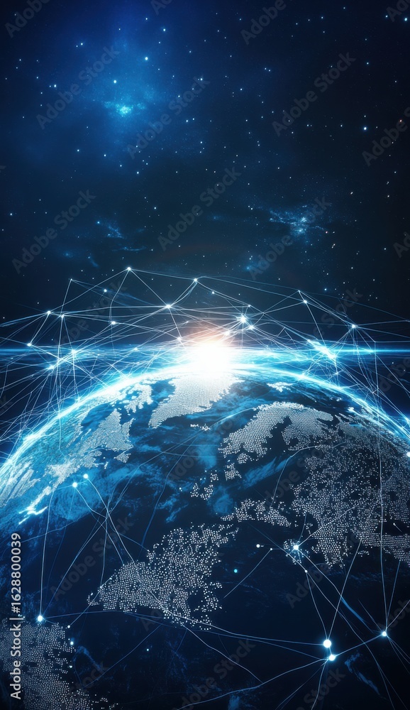 Aufkleber sleek digital globe displaying global network connections across continents, depicting the interconn