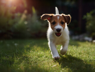 Playful Puppy Enjoying Garden Outdoors