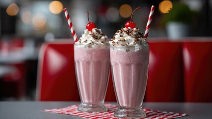 Strawberry Milkshakes with Cherries