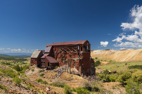 Old mining buildings in Cripple Creek Mining District in Victor, Colorado