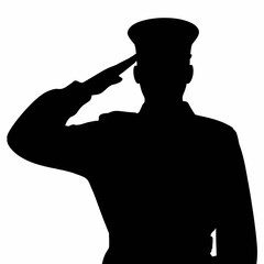 Saluting Soldier Silhouette on White Background