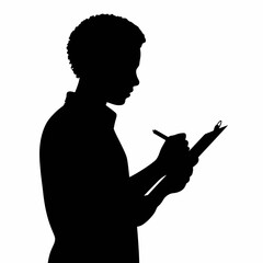 Silhouette of a Person Taking Notes with Clipboard