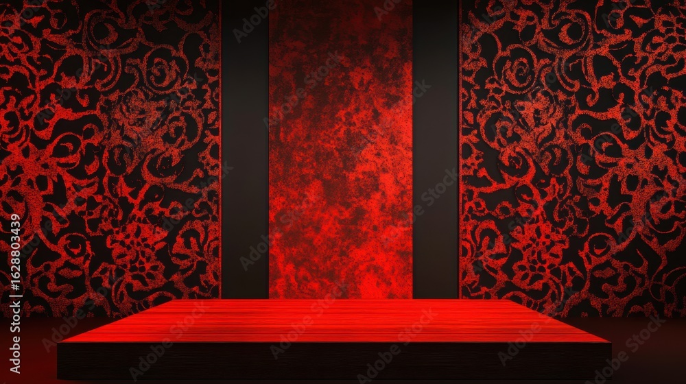 Poster elegant flamenco lace pattern in red and black creating a dramatic and artistic ambiance with intric