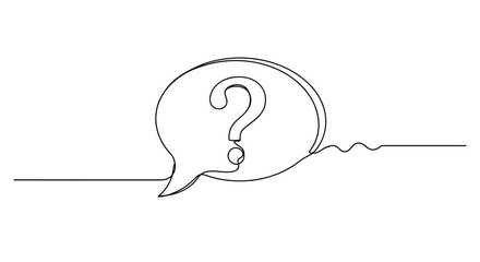 Conversation bubble with question mark in black line art on transparent background  
