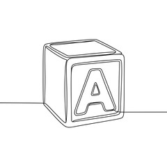 Black line art of toy alphabet block on transparent background  