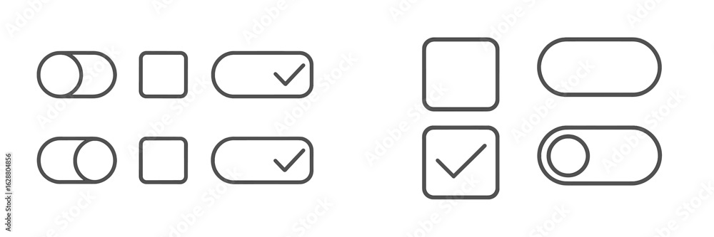 Poster toggle and checkbox symbols displayed in simple line art style for user interface design application
