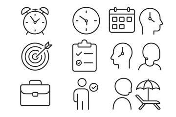 Conceptual representations of time management, scheduling, and productivity symbols in a minimalist design
