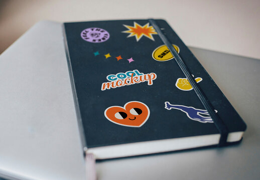 Stickers on Notebook Mockup