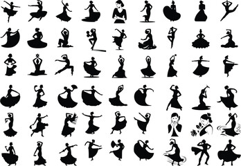 Flamenco Dancer Silhouette Icons – Traditional Spanish Dance Set Elegant Flamenco Dress Dancer – Silhouette Icon Collection