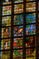 Stained glass windows of the Church of Saint Bavo Grote Kerk, Reformed Protestant church in...