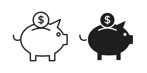Piggy bank icon vector Art Illustrations set.
