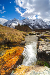 Spring season in Malenco Valley, Entova alps in Valtellina, Sondrio province in Lombardy district, Italy.