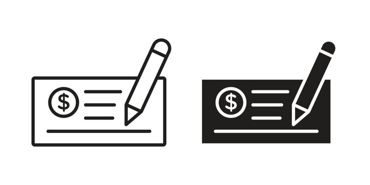 Money check icon vector Art Illustrations set.