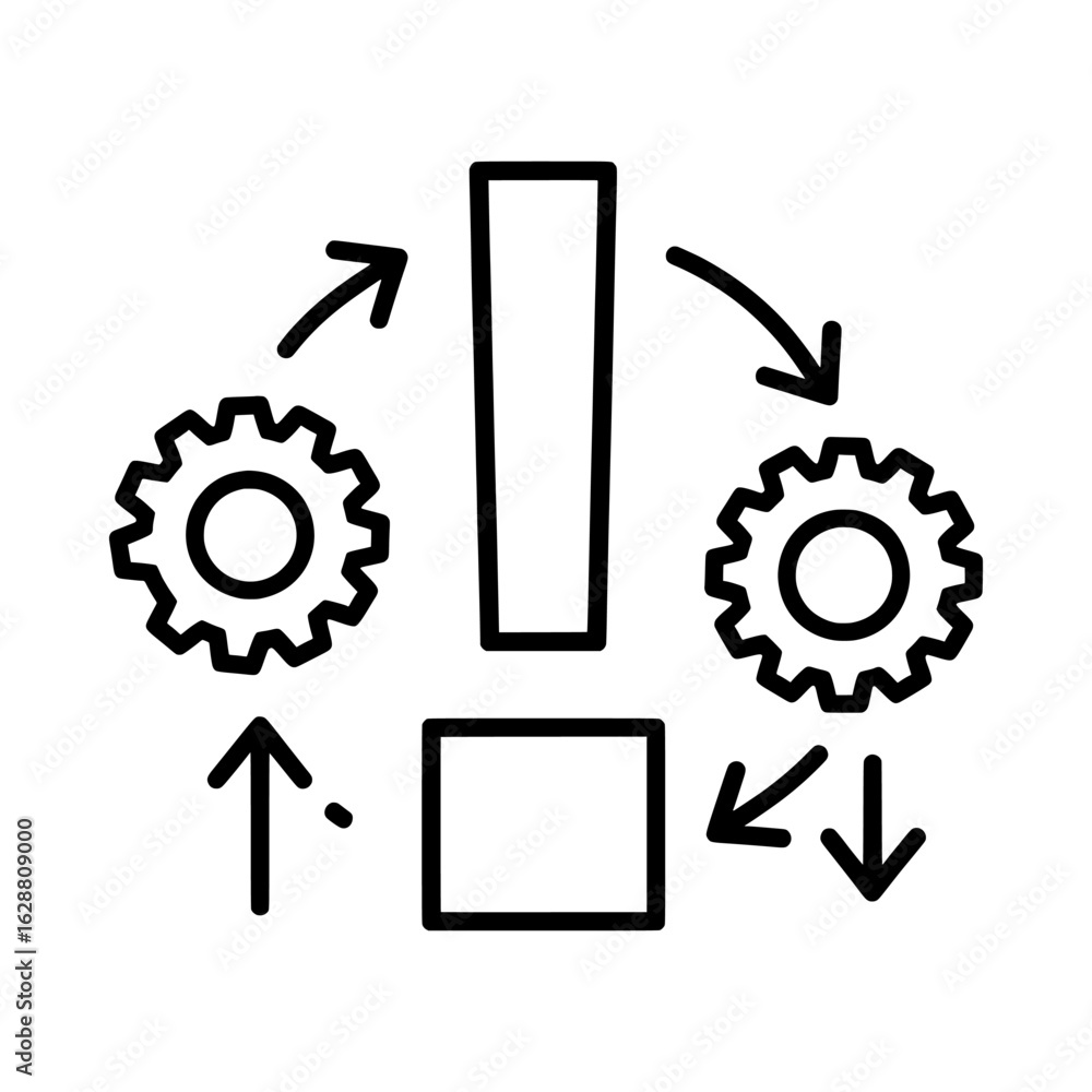 Aufkleber vector illustration of problem solving process with gears and arrows isolated on white background