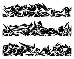 Set of abstract black shattered triangle borders. Geometric monochrome illustration.