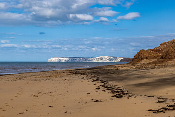 An Isle of Wight coastal landscape looking towards the chalk cliffs near The Needles