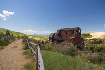 Old mining buildings along the Vindicator Valley Trail in Victor, Colorado