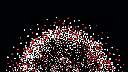 Abstract big data visualisation of red and white dots on black background. Geometric particle illustration.