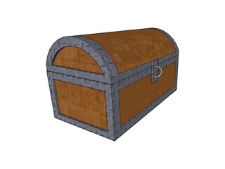 Chest antique, solid wood, bound with metal, lock, textures, 3D, model, color drawing, transparent background