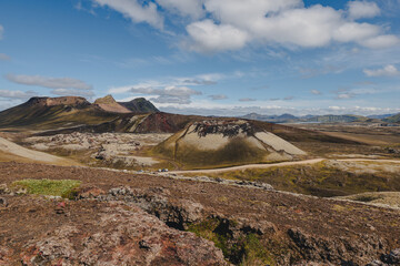 Rhyolite Mountains and Volcanic Terrain in Landmannalaugar, Iceland