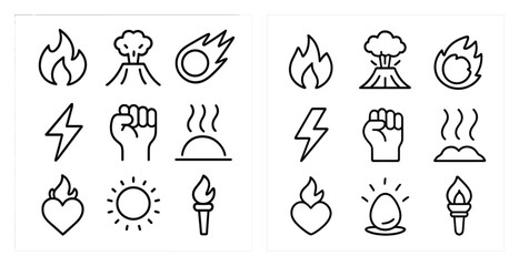 Obraz premium Nature and energy outline icons set – flat, silhouette, power and eco symbols