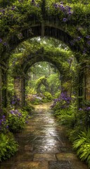 Fototapeta premium Lush garden archway pathway