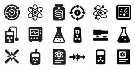 Science and chemistry solid icons set – lab, experimental, scientific symbols
