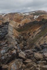 Rhyolite Mountains and Snow Patches in Landmannalaugar, Iceland