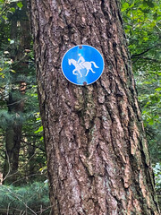 Road sign for horse riders in a German forest