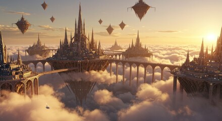 Fototapeta premium Floating Cityscape at Dawn